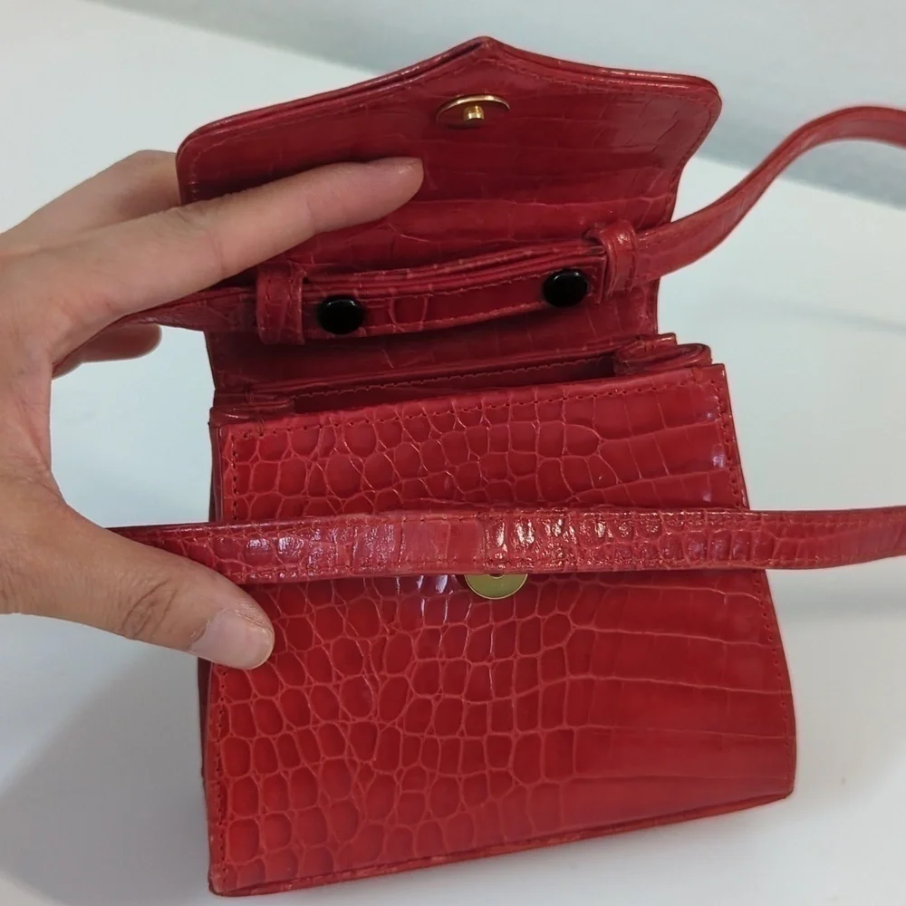 Vintage Vicenza Moon Face Mini Purse Crossbody Red leather retro astrology - Picture 11 of 14